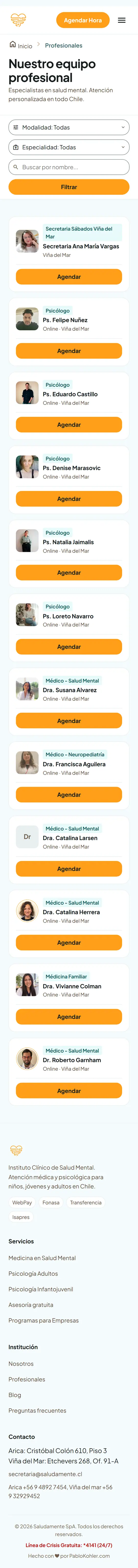 Directorio de profesionales en un teléfono